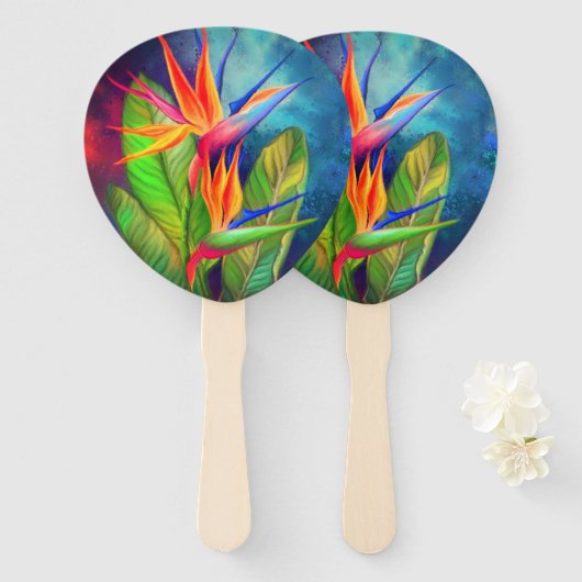 Paradiesvogel Blume Handfan Fächer (Vorne und Hinten)
