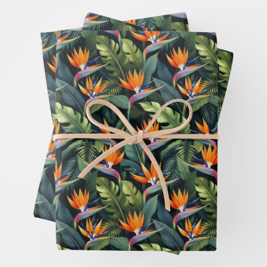 Paradiesvogel-Blumenmuster Geschenkpapier Set (Beispiel)