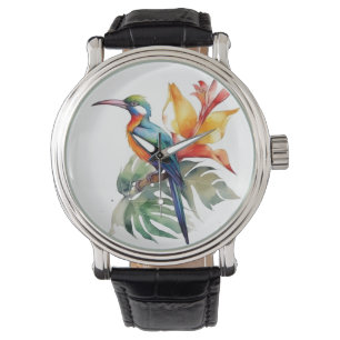Paradiesvogel, bunter Phantasy-Vogel 'n Blume Armbanduhr
