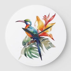 Paradiesvogel, bunter Phantasy-Vogel 'n Blume Große Wanduhr