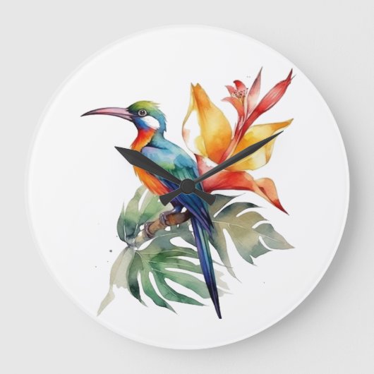 Paradiesvogel, bunter Phantasy-Vogel 'n Blume Große Wanduhr (Vorderseite)
