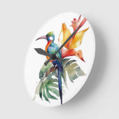 Paradiesvogel, bunter Phantasy-Vogel 'n Blume Runde Wanduhr (Winkel)