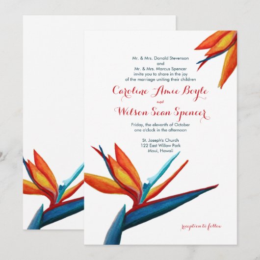 Paradiesvogel Einladung (Vorne/Hinten)