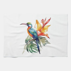 Paradiesvogel, farbenfroher Fantasie Vogel und Blü Geschirrtuch
