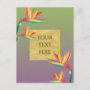 Paradiesvogel Gold Lila Grün Florale Hochzeit Postkarte