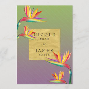 Paradiesvogel Gold Lila & Grüne Hochzeit Einladung