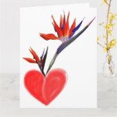 Paradiesvögel in Herzvase auf weißer Karte (Gelbe Blume)