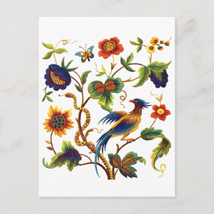 Paradiesvogel Jacobean Stickerei Postkarte