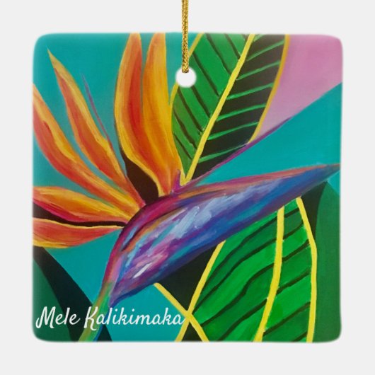 Paradiesvogel mit bemaltem Urlaubsornament Keramikornament (Rückseite)