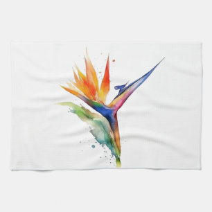 Paradiesvogel mit exotischen Blume und Aquarellfar Geschirrtuch