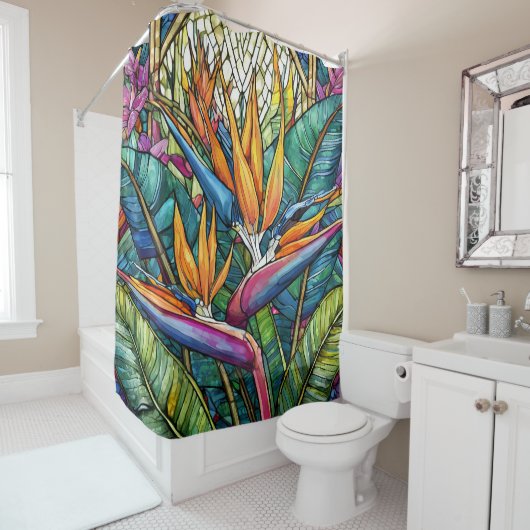 Paradiesvogel mit gestresstem Glas Duschvorhang (Beispiel)