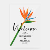 Paradiesvogel mit tropischer Blume Willkommen Acrylschild (Vorderseite)