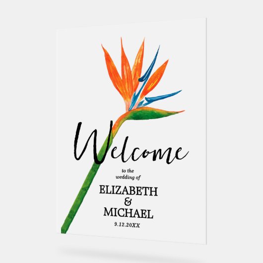 Paradiesvogel mit tropischer Blume Willkommen Acrylschild (Winkel)