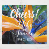 Paradiesvogel Pflanze Blumenhochzeit Schaumweinetikett (Einzelnes Label)