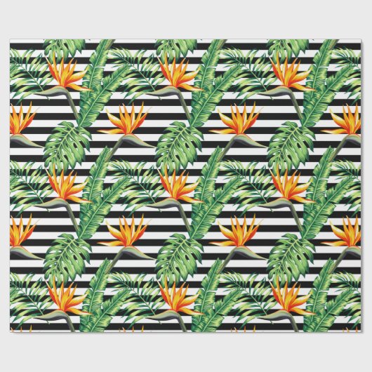Paradiesvogel Schwarz-weiße Streifen Geschenkpapier (Flach)