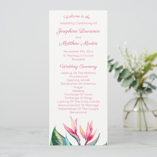 Paradiesvogel: Tropische Hochzeitsprogramme Programm (Stehend Vorderseite)