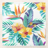 Paradiesvogel u. Orchideen-Muster 2 Glasuntersetzer (Vorderseite)