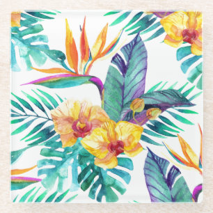 Paradiesvogel u. Orchideen-Muster 2 Glasuntersetzer