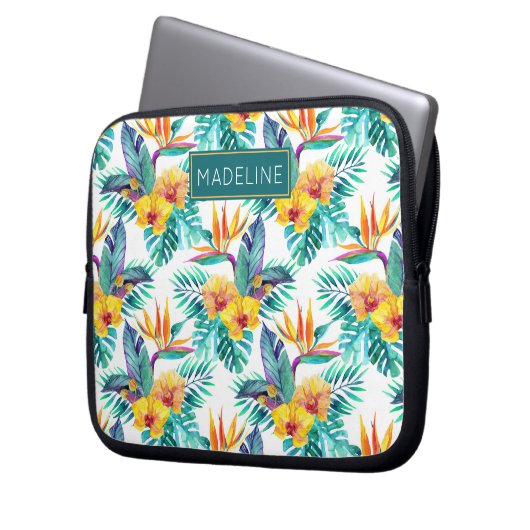 Paradiesvogel u. Orchideen-Muster | addieren Ihren Laptopschutzhülle (Vorderseite Links)