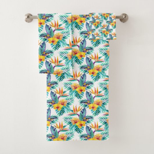 Paradiesvogel u. Orchideen-Muster Badhandtuch Set (Insitu)