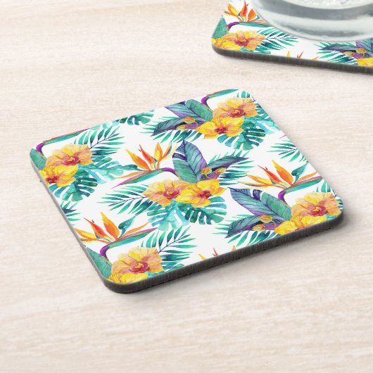 Paradiesvogel u. Orchideen-Muster Getränkeuntersetzer (Linke Seite)