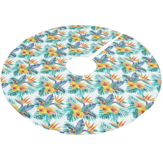 Paradiesvogel u. Orchideen-Muster Polyester Weihnachtsbaumdecke (Schrägansicht)
