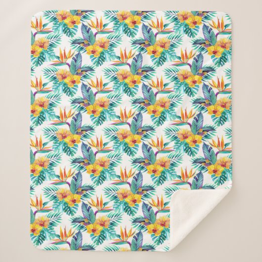 Paradiesvogel u. Orchideen-Muster Sherpadecke (Vorderseite)