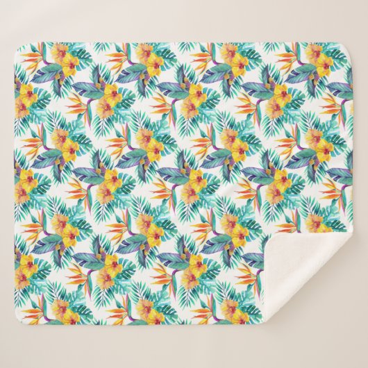 Paradiesvogel u. Orchideen-Muster Sherpadecke (Vorderseite (Horizontal))