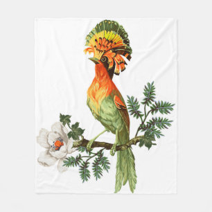 Paradiesvogel und exotische Blume auf weißem Grund Fleecedecke