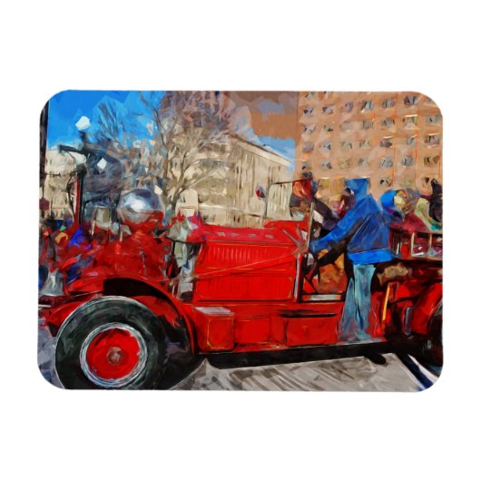 Parading Antique Fire Truck Abstrakter Impressioni Magnet (Horizontal)