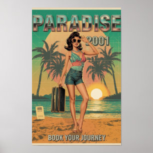 Paradise 2001 Retro Y2K Pin-Up Reiseplakat – Neo Poster