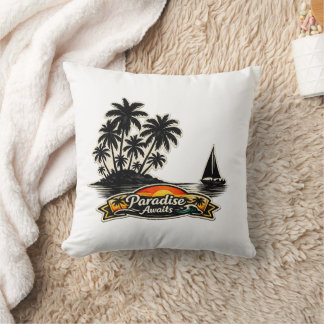🏝️🌅 “Paradise Awaits” Tropical Pillow 🌴✨ Kissen