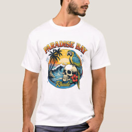 Paradise Bay Tropical Skull & Parrot Sunset Vintag T-Shirt