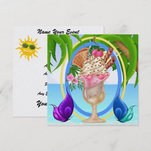 Paradise Beach Ice Creme Einladung (Vorne/Hinten)