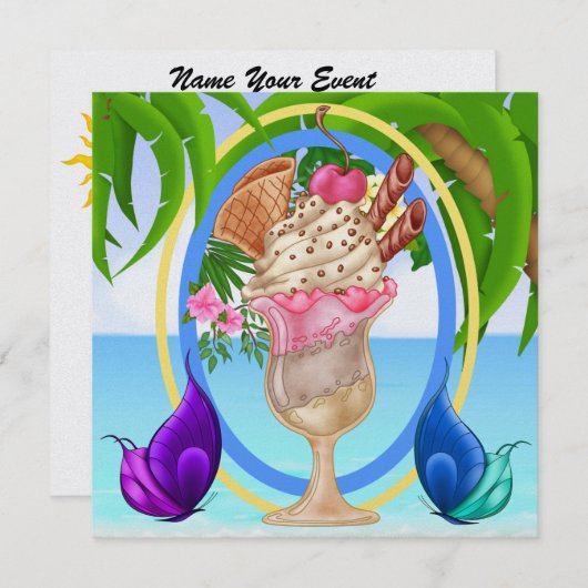 Paradise Beach Ice Creme Einladung (Vorne/Hinten)
