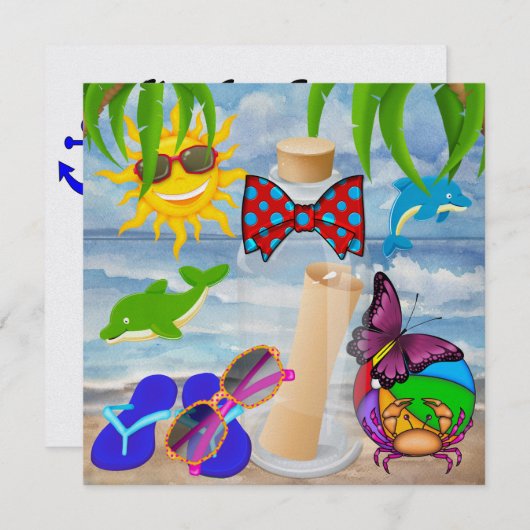 Paradise Beach Message in einer Flasche - SRF Einladung (Vorne/Hinten)