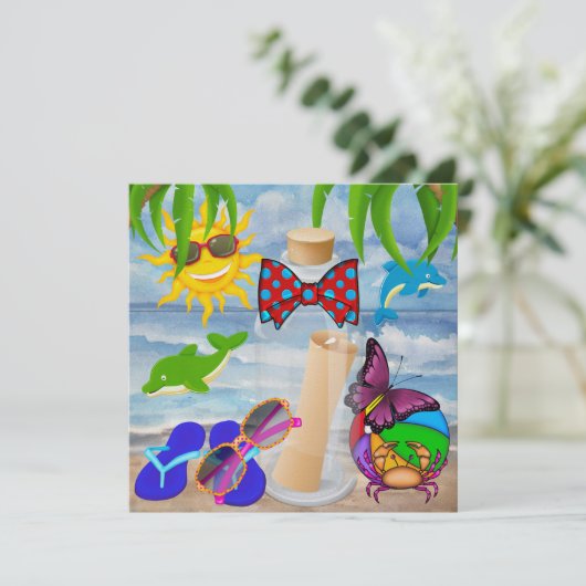 Paradise Beach Message in einer Flasche - SRF Einladung (Stehend Vorderseite)