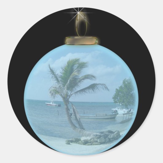 Paradise Beach Ornament Runder Aufkleber (Vorderseite)