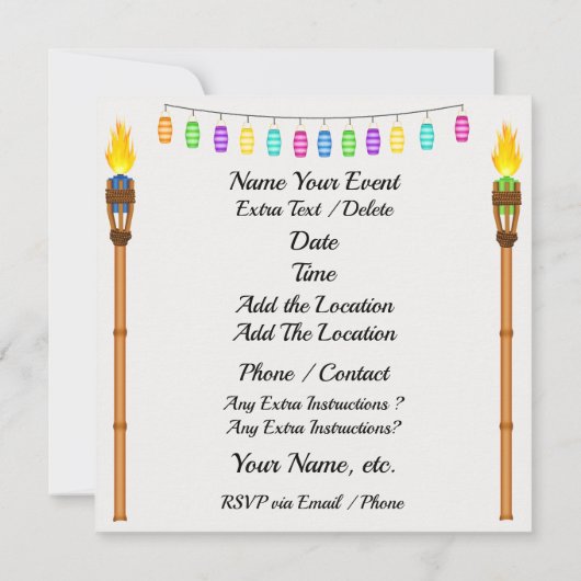 Paradise Beach Party / Luau Einladung (Rückseite)