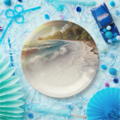 Paradise Beach Sonnenuntergang Rustikale Küstenhoc Pappteller (Party)