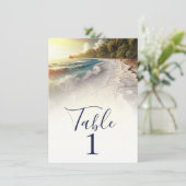 Paradise Beach Sonnenuntergang Rustikale Tischnumm Einladung (Stehend Vorderseite)