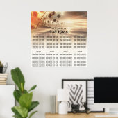 Paradise Beach Sunset Coastal Hochzeit Seating Poster (Heimbüro)