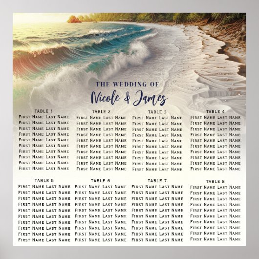 Paradise Beach Sunset Coastal Hochzeit Seating Poster (Vorne)