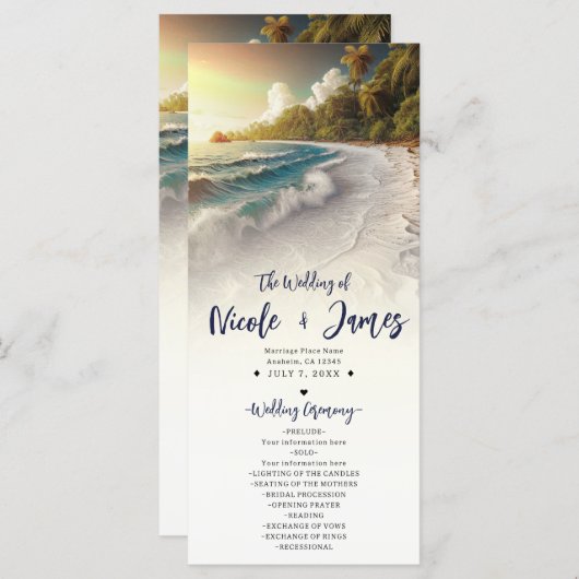 Paradise Beach Sunset Coastal Hochzeitsprogramm Programm (Vorne/Hinten)