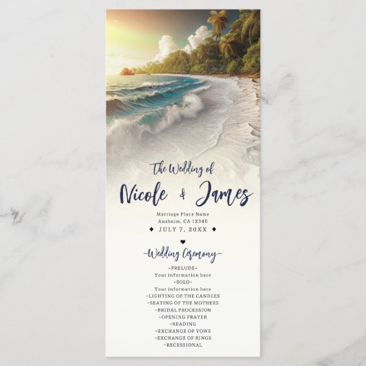 Paradise Beach Sunset Coastal Hochzeitsprogramm Programm (Vorderseite)