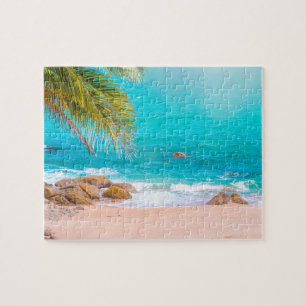 Paradise Beach Sunset mit Palmen Puzzle