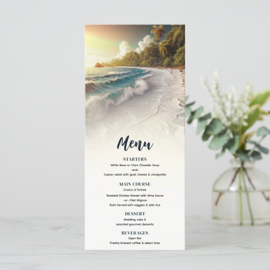 Paradise Beach Sunset Rustic Coastal Wedding Menü Menükarte (Stehend Vorderseite)