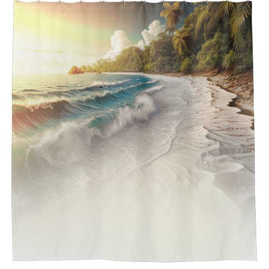 Paradise Beach Sunset Rustikale Küste Duschvorhang (Vorderseite)