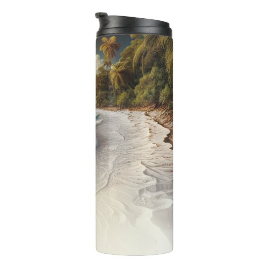 Paradise Beach Sunset Rustikale Küste Thermosbecher (Nach rechts gedreht)