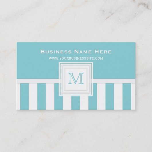 Paradise Blauer Weißer Streifen: Monogramm-Visiten Visitenkarte (Vorderseite)